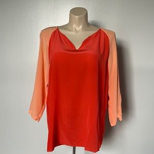 Eileen Fisher Silk Coral & Peachy Orange Top Sz XL
